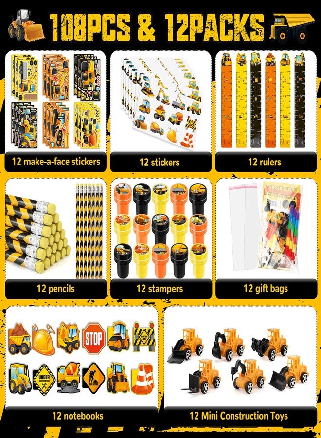 BenLouis 96Pcs Construction Party Favors Excavator Tractor Theme School Stationery Set Bulk for Kids Construction Birthday Party Goodie Bag Stuffers Classroom Gifts Rewards Pinata Filler - Image 2